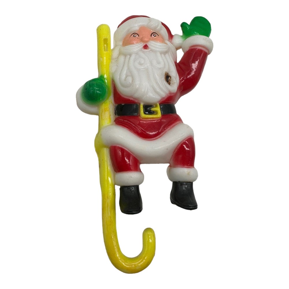 Vintage Santa Claus Hong Kong Plastic Christmas Stocking Hanger Hook Holder JSNY